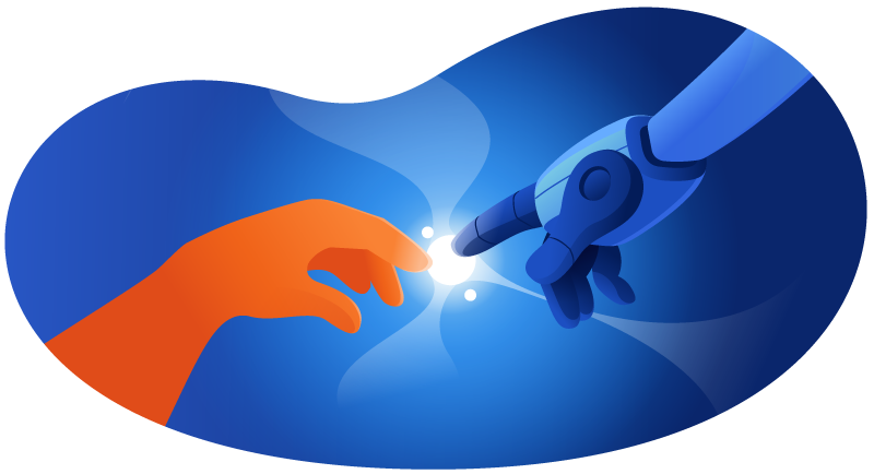 Hedgehog reaching out to AI robot