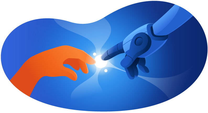 Hedgehog reaching to touch the outstretched hand of a robot