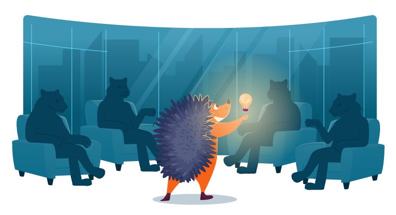 Hedgehog pitching idea to judges