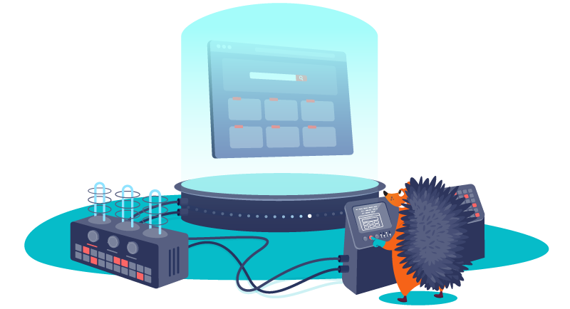 Hedgehog showing website in presentation