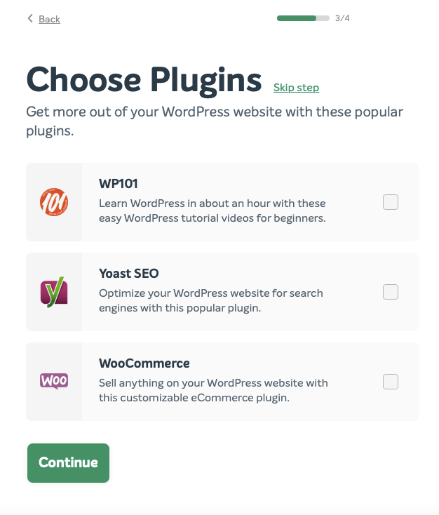 screenshot for choosing plugins