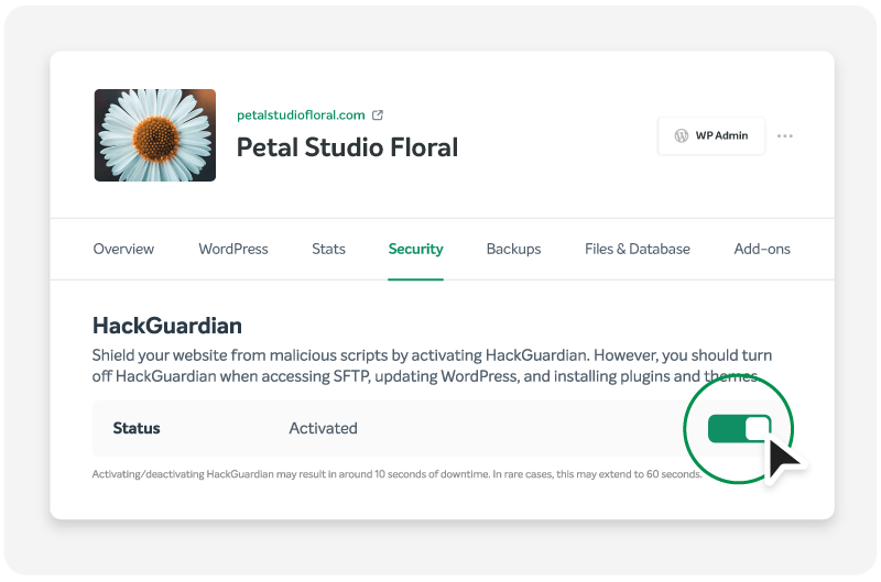 Turn on HackGuardian in your EasyWP dashboard