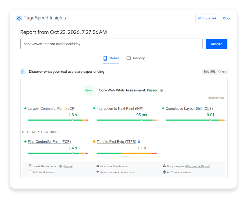 PageSpeed insights screenshot