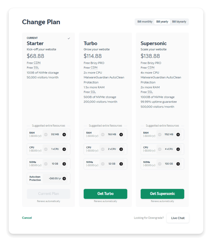 Change plan screenshot