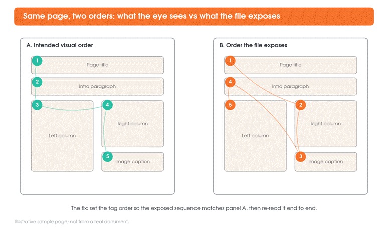 Same page two orders: what the eye sees vs what the file exposes